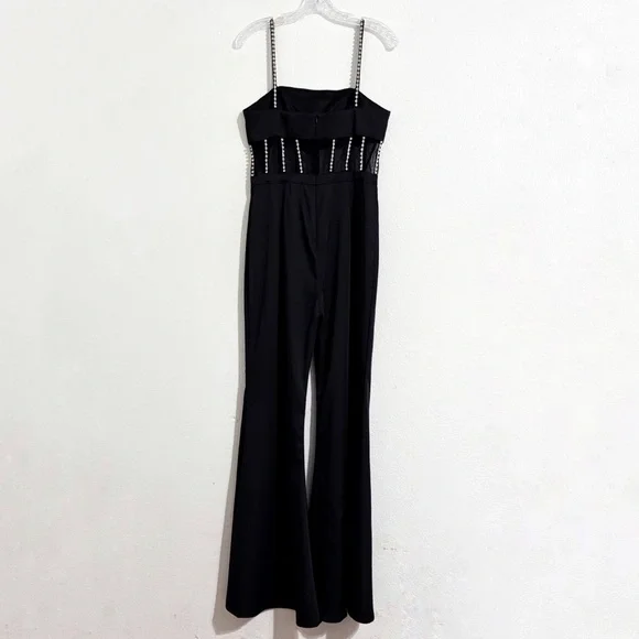 NWT Ieena‎ for Mac Duggal x Anthropologie Cutout Crystal Wide-Leg Jumpsuit Black